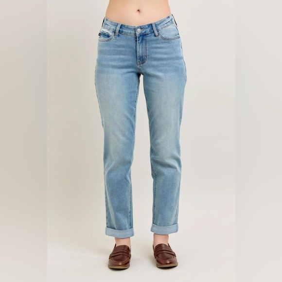 Judy Blue Denim - Judy Blue Mid Rise V Front Cuff Boyfriend Cool Denim Jeans 88938 Sz 11/30